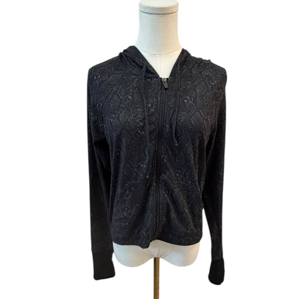 Fabletics Black Snake Print Zip Hoodie Jacket Size Small (Tag Removed) - EUC